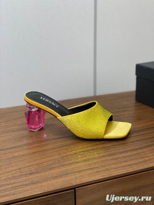 2025 Women VERSACE Yellow Leather Slippers