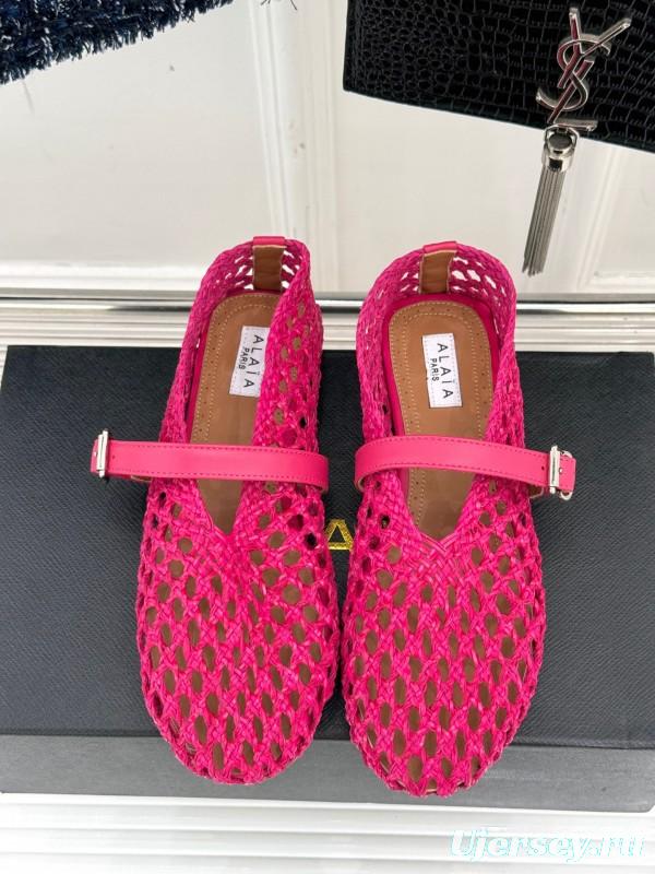 2025 Women AlAIA Pink Woven Leather Mary Jane
