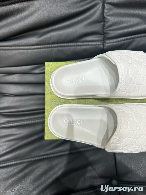 2024 Slippers Gucci White Leather Slippers MJ00200