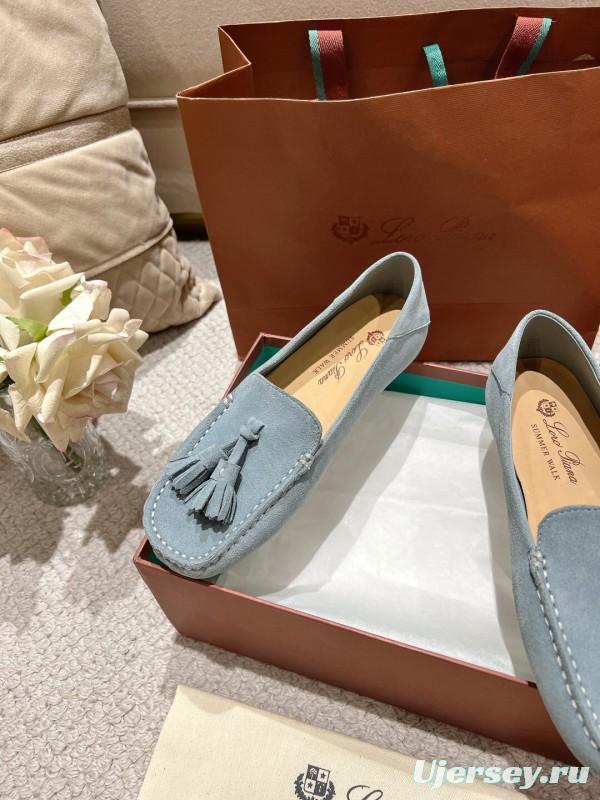 2025 Women Le Parmentier Blue Suede Loafers Tassel LY00291