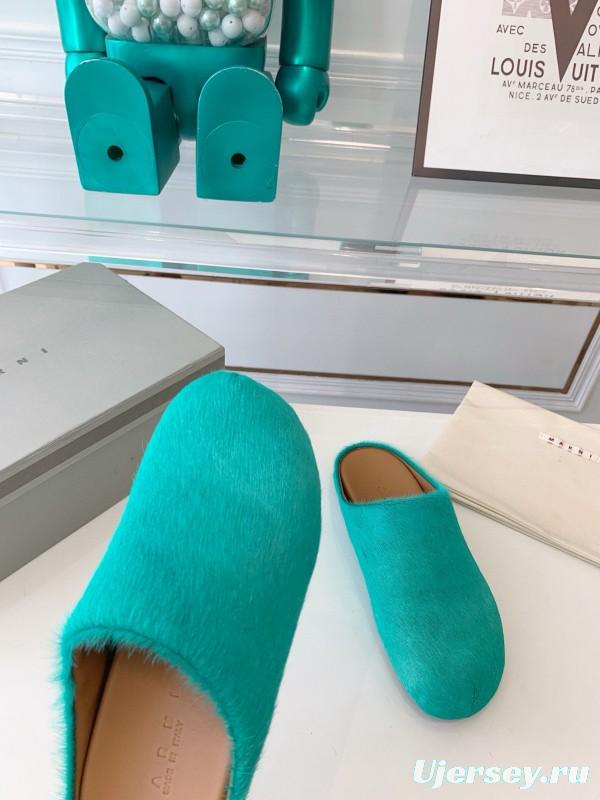 2024 Women Marni Turquoise Calf Hair Mules