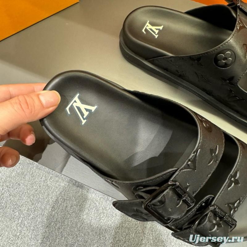 2024 Slippers Louis Vuitton Black Leather Slippers