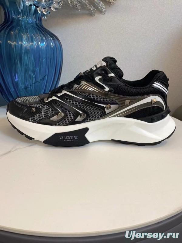 2024 Unisex Valentino Black White Mesh Leather Sneakers MJ00410