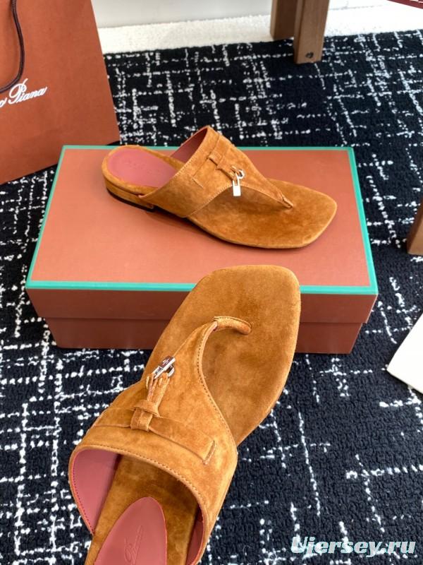 2025 Women Le Parmentier Brown Suede Thong Sandals KFY00280