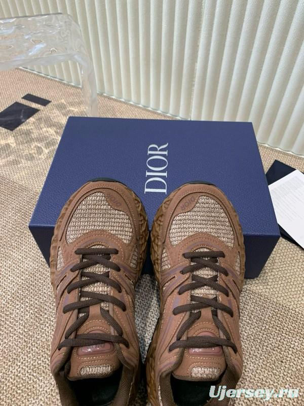 2024 Unisex Dior Brown Mesh Leather Sneakers MJ00400