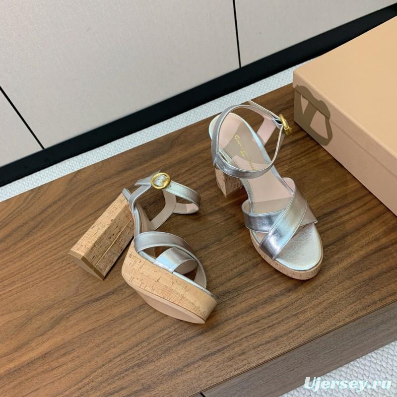 2025 Women Gianvito Rossi Silver Leather Platform Sandals
