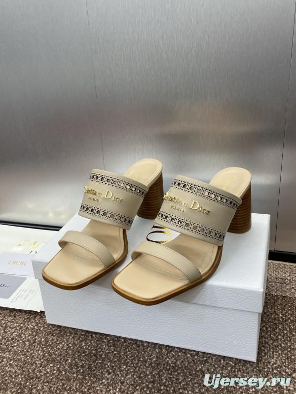 2025 Women Dior Beige Leather Slippers KFY00310