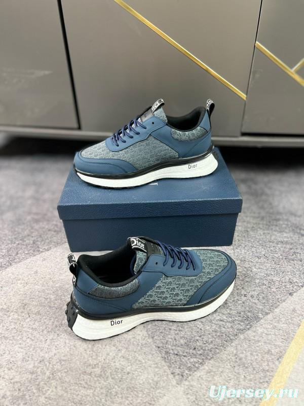 2024 Unisex Dior Blue Grey Leather Fabric Casual Shoes MJ00270