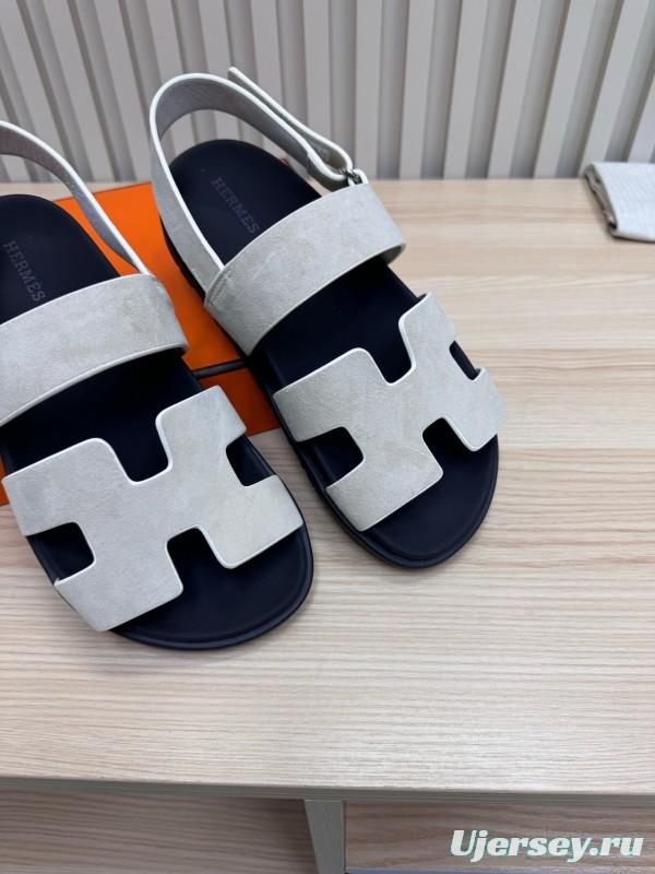 2025 Women Hermès White Leather Slippers