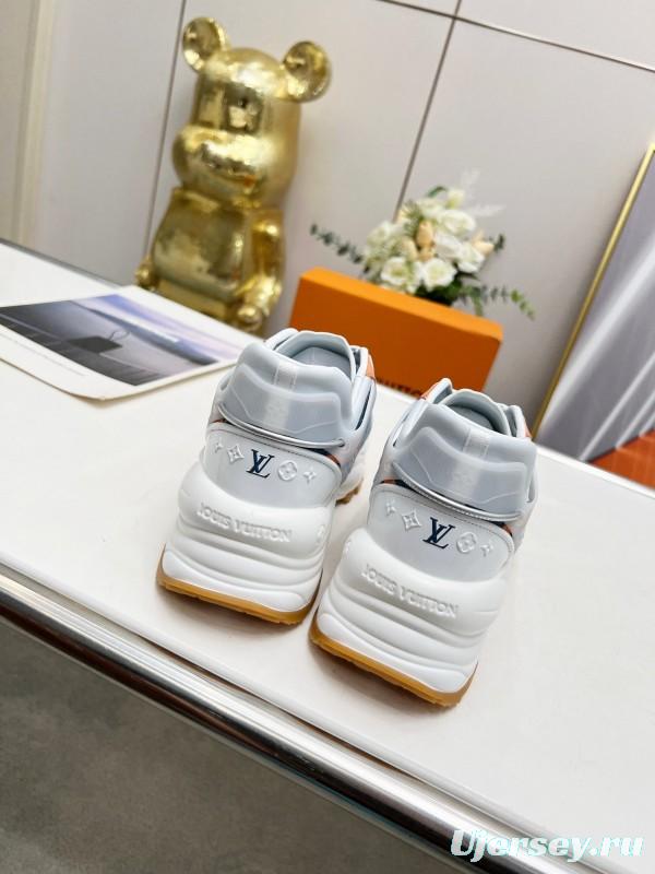 2025 Unisex Louis Vuitton Blue Orange White Leather Mesh Rubber Sneakers Monogram LY00340