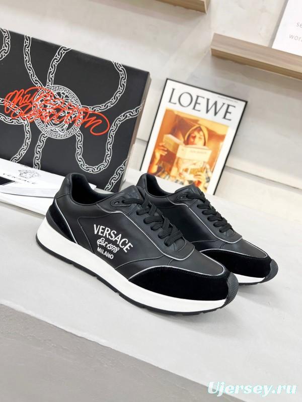 2025 Men VERSACE Black Leather Sneakers LY00320