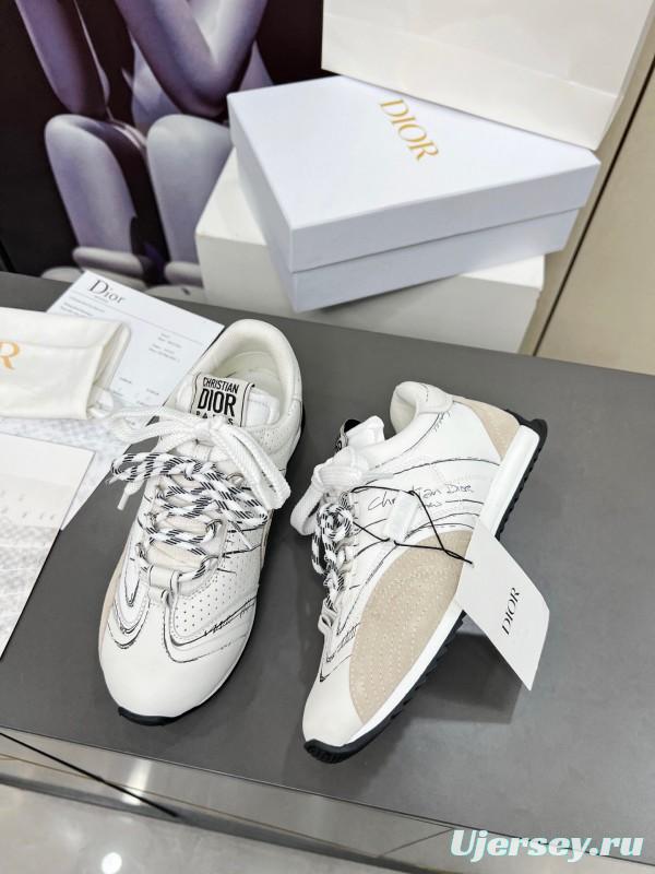 2025 Women Dior White Beige Leather Suede Sneakers KFY00290