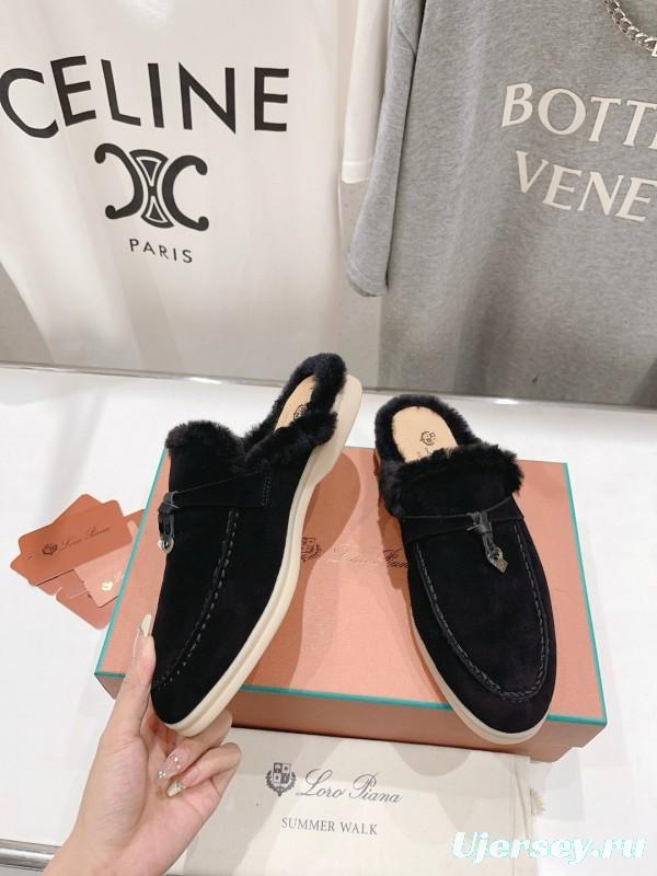 2024 Slippers LP Black Suede Shearling Loafers MJ00300