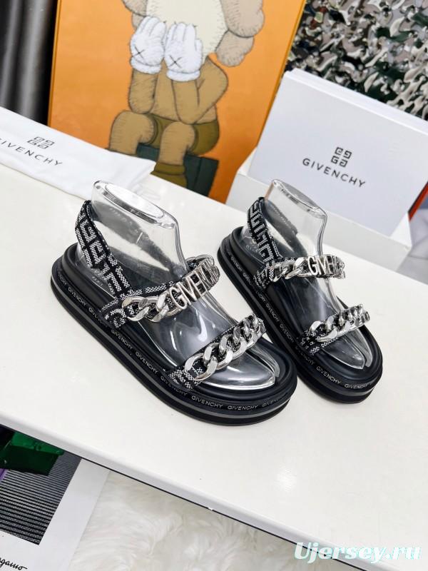 2025 Women Givenchy Black Leather Chain Sandals LY00260
