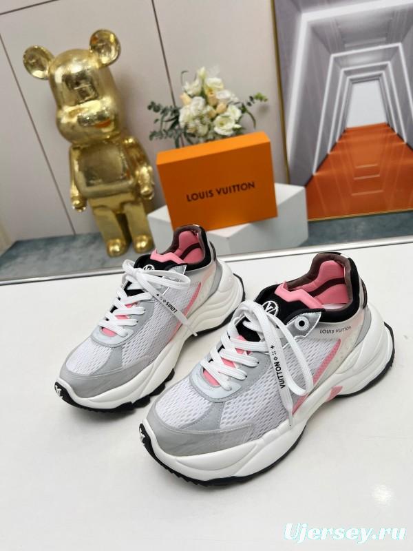 2025 Unisex Louis Vuitton White Pink Mesh Leather Sneakers Monogram LY00340