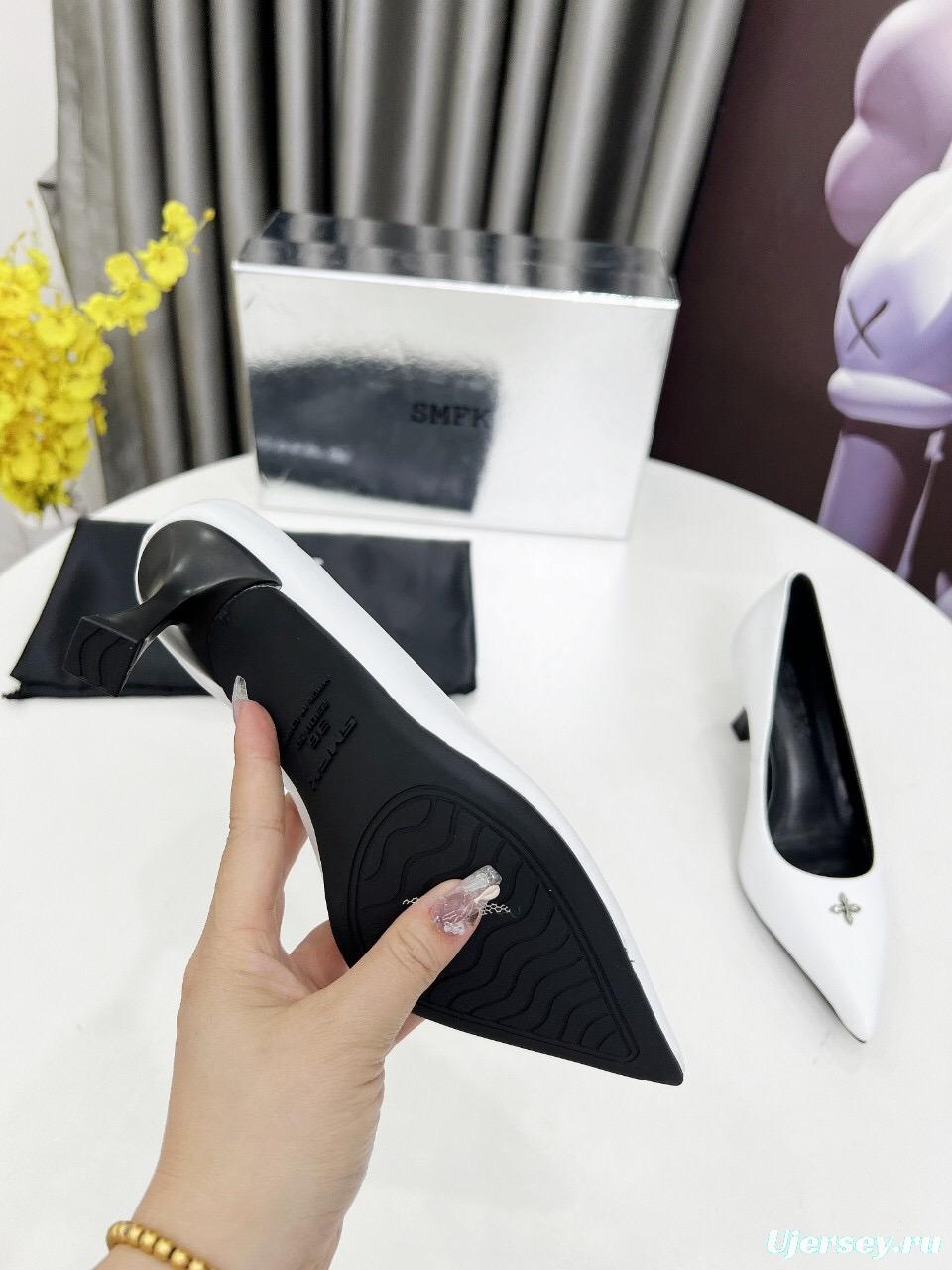 2025 Women SMFK White Cow Leather High Heel Pumps LY