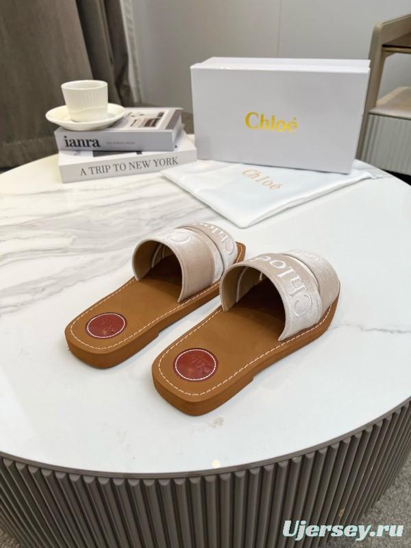 2025 Women Chloé Beige Velvet Slippers LY00200