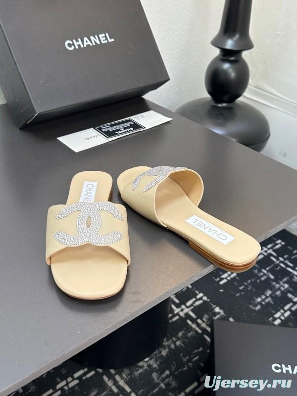 2025 Women CHANEL Beige Leather Slippers