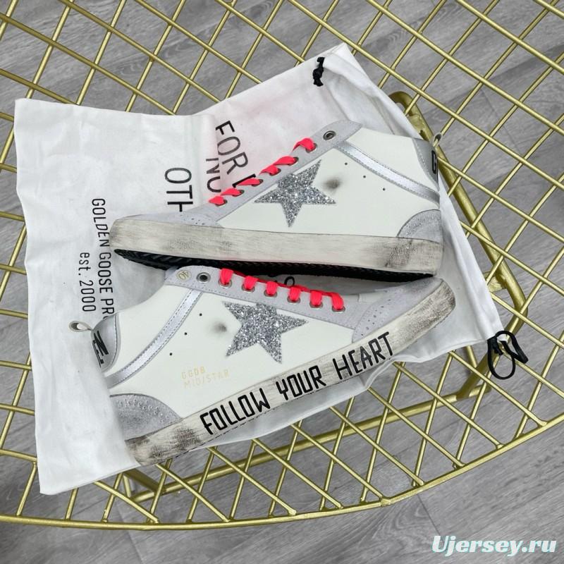 2024 Unisex GGDB White Silver Glitter Leather High Top Sneakers MJ00300
