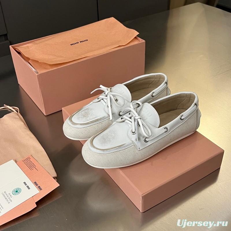 2025 Women Miu Miu White Leather Loafers LY00230