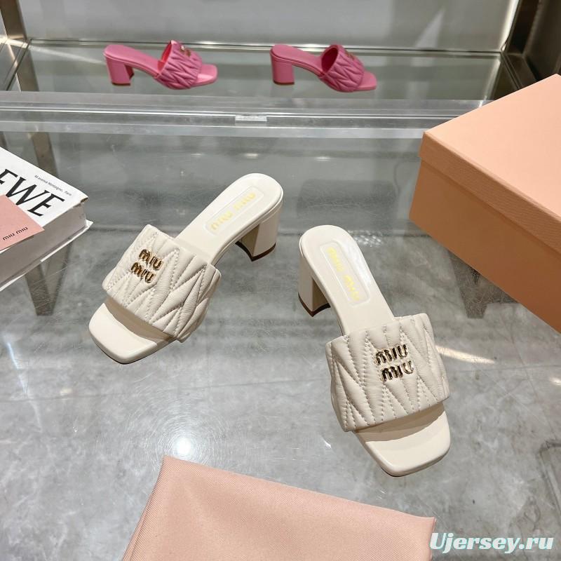 2025 Women Miu Miu White Sheepskin Sandals Embroidered KFY00250