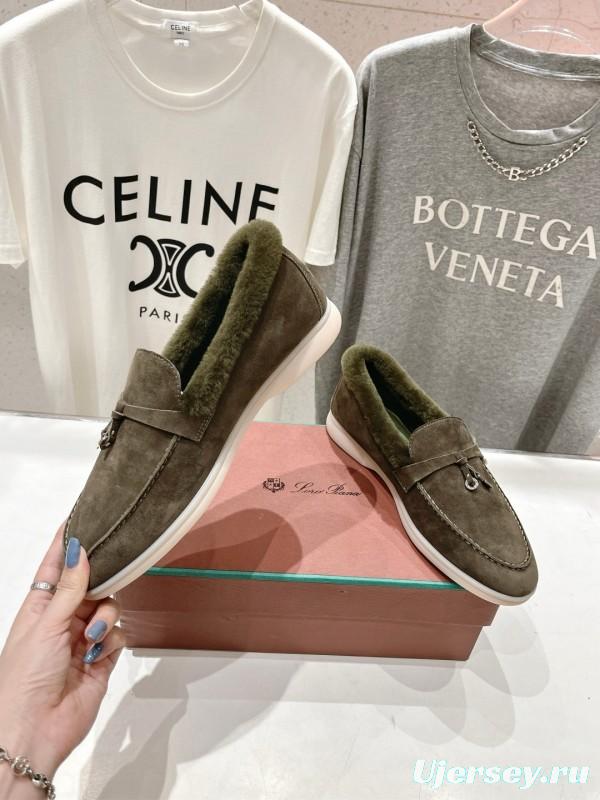 2024 Women LP Brown Suede Loafers With Wool Lining MJ00300