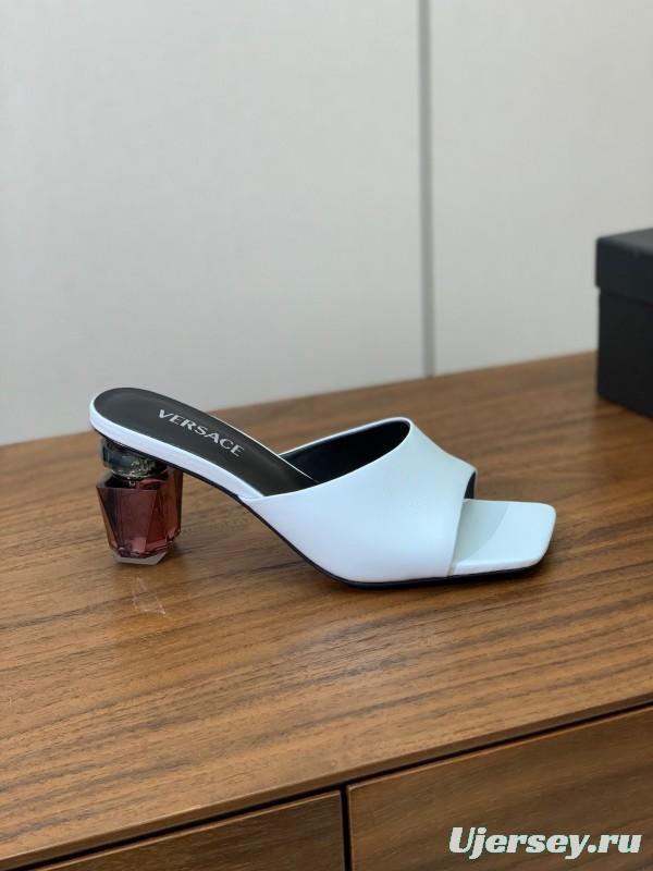 2025 Women VERSACE White Leather Slippers