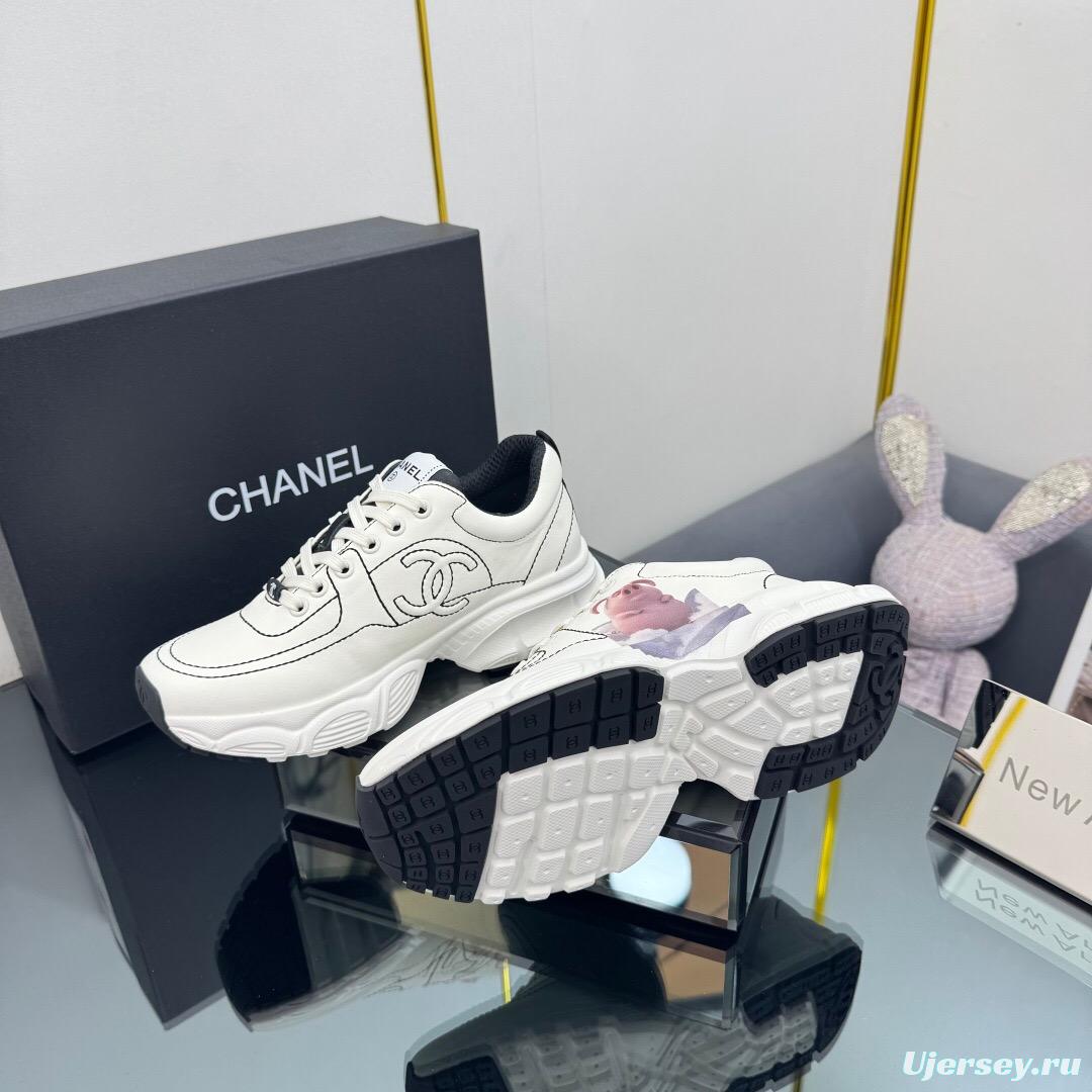 2025 Women Chanel White Leather Sneakers