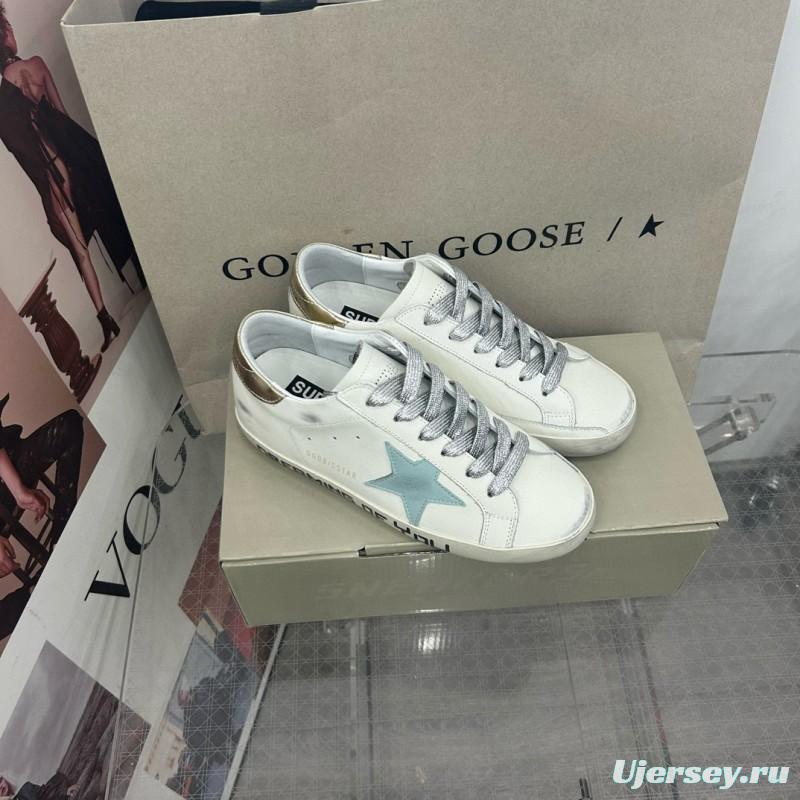 2025 Women GGDB White Blue Leather Sneakers