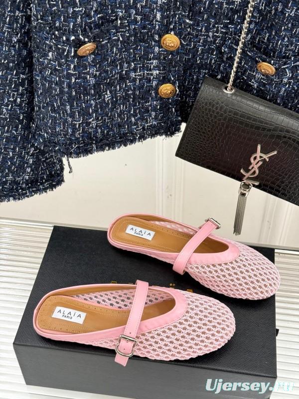 2025 Slippers AlAIA Pink Mesh Leather Mule