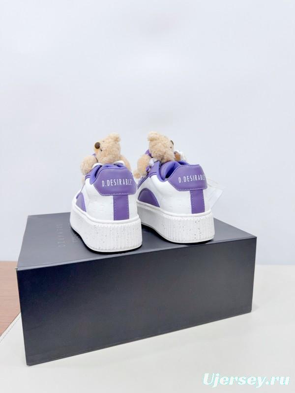 2025 Women 13DE MARZO Purple Leather Casual Shoes 3D Bear Toy KFY00330