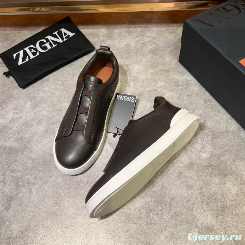 2024 Men Ermenegildo Zegna Brown Calfskin Leather Sneakers LY00000