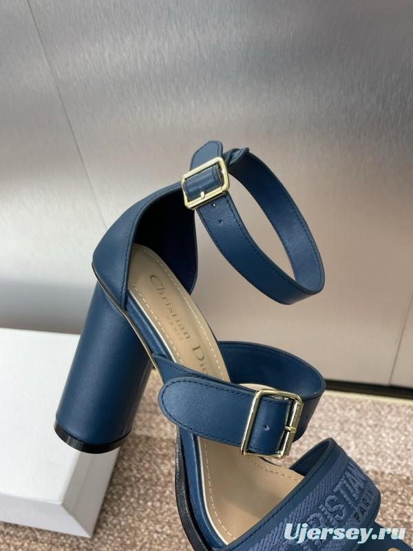 2025 Women Dior Blue Leather Suede High Heel Sandals