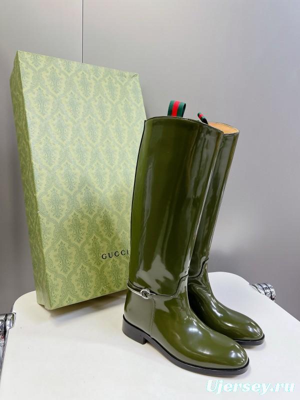 2024 Women Gucci Green Leather Boots Handmade MJ00620