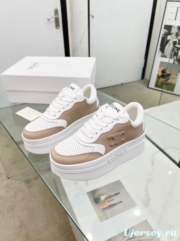 2025 Women CELINE White Beige Leather Sneakers