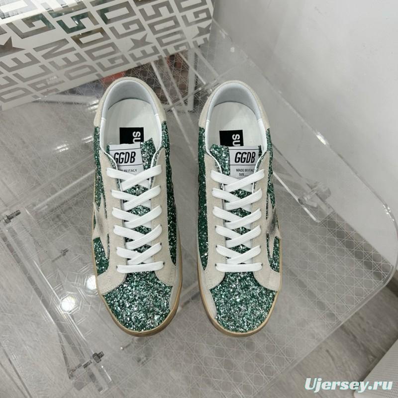 2025 Women GGDB Green White Suede Leather Star Sneakers