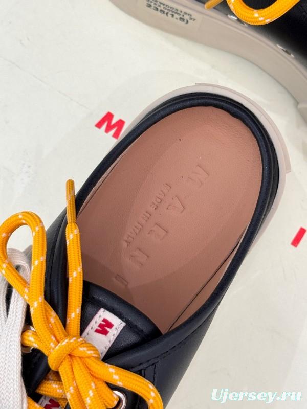 2025 Women YSL Saint Laurent Black White Leather Platform Sneakers Yellow Lace LY00360(F)