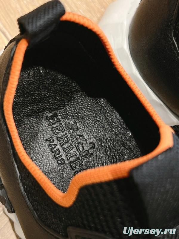 2024 Unisex Hermès Black Orange Knit Sneakers