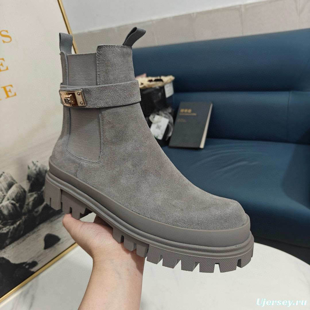 2024 Women Dolce & Gabbana Grey Suede Ankle Boots