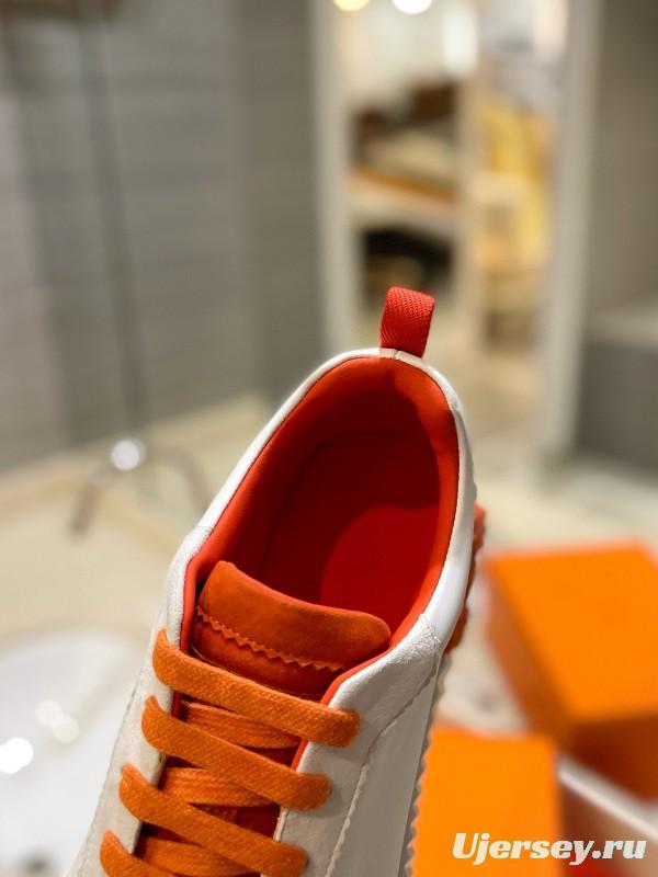 2024 Women Hermès White Orange Leather Sneakers