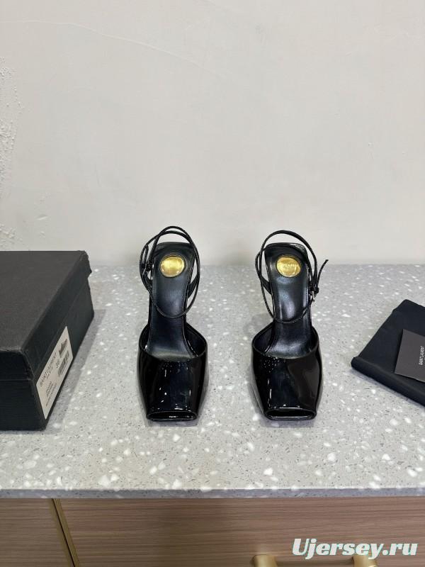 2025 Women Yves Saint Laurent Black Patent Leather Slingback High Heels KFY00290