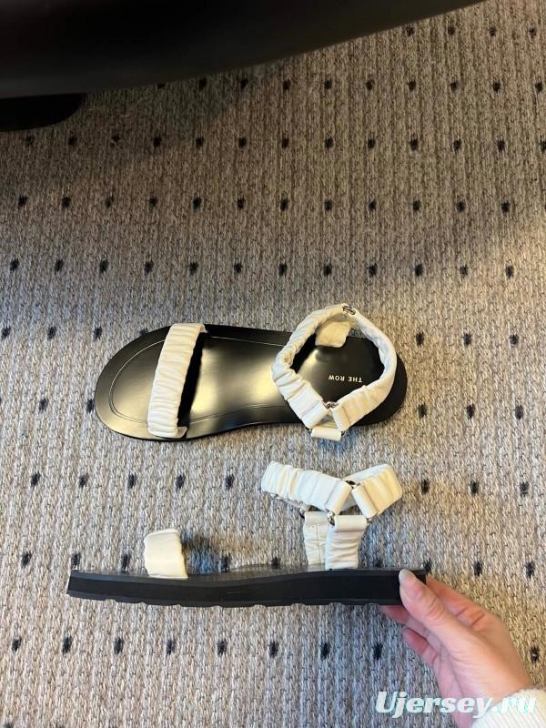 2025 Women The Row White Leather Flat Sandals