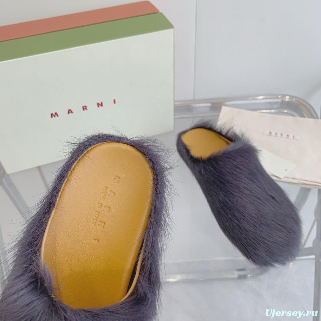 2024 Women Marni Gray Pony Hair Mules MJ00320