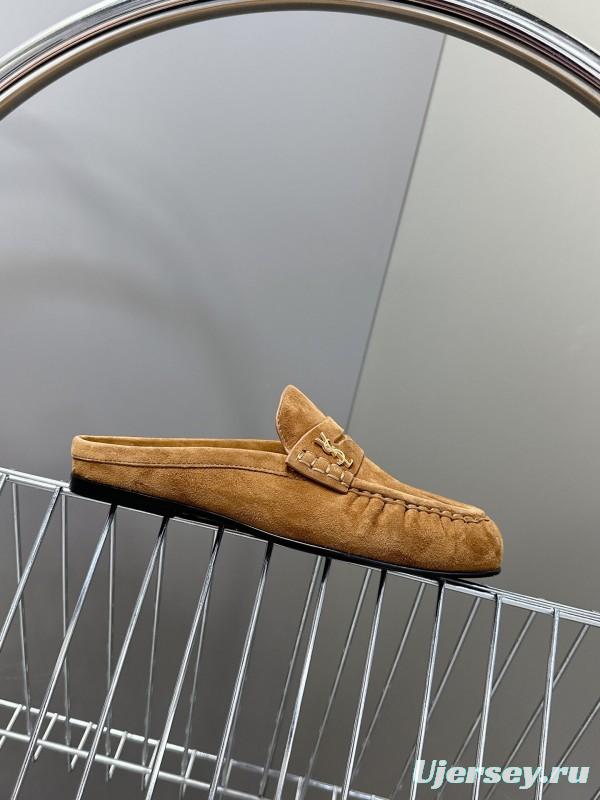2025 Women Yves Saint Laurent Brown Suede Loafers KFY00330