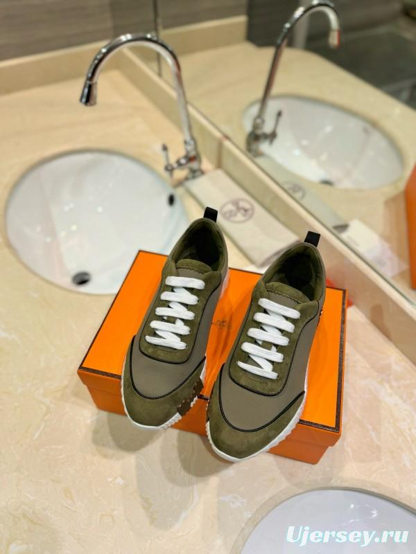 2024 Unisex Hermès Khaki Suede Waterproof Fabric Casual Sneakers MJ00320