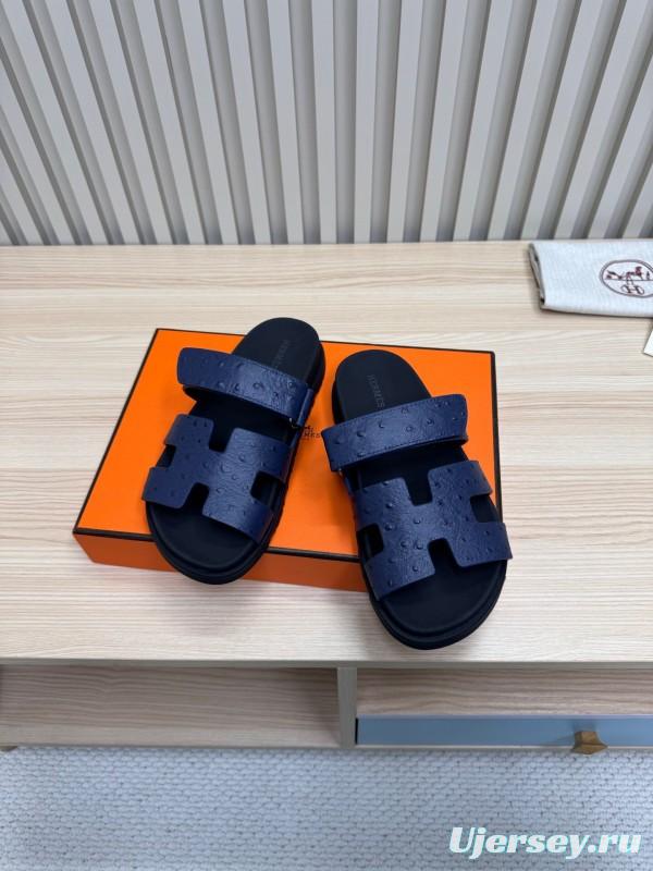 2025 Slippers Hermès Dark Blue Leather Slippers