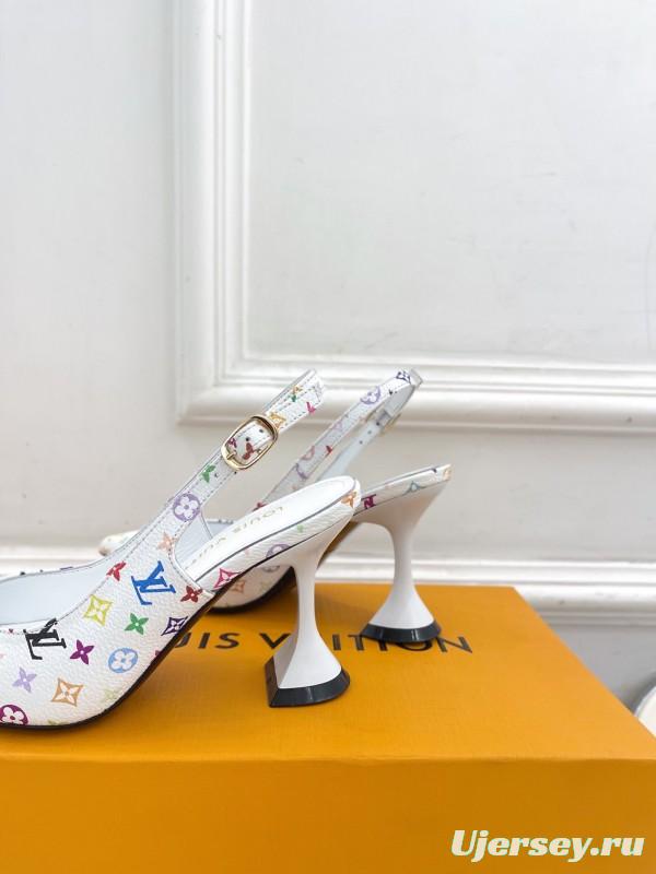 2025 Women Louis Vuitton White Multicolor Leather Heels KFY00280