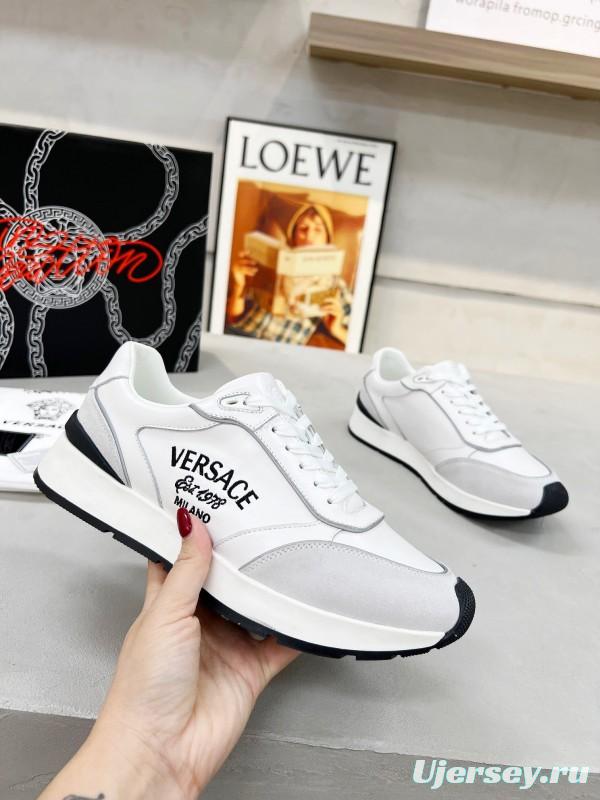 2025 Men VERSACE White Grey Leather Suede Sneakers LY00320