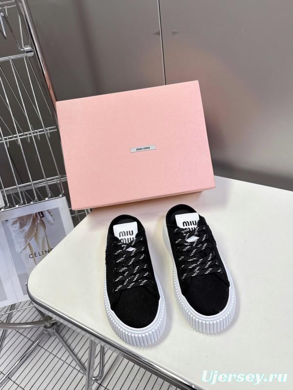 2025 Women Miu Miu Black Canvas Sneakers LY
