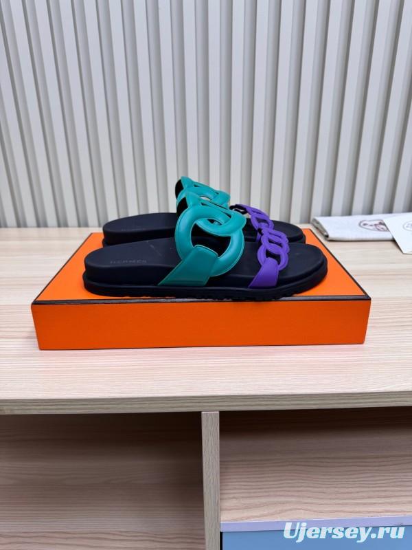 2025 Slippers Hermès Green Purple Rubber Casual LY00360